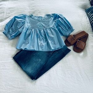 Zara crochet cropped eyelet puff sleeve top Small